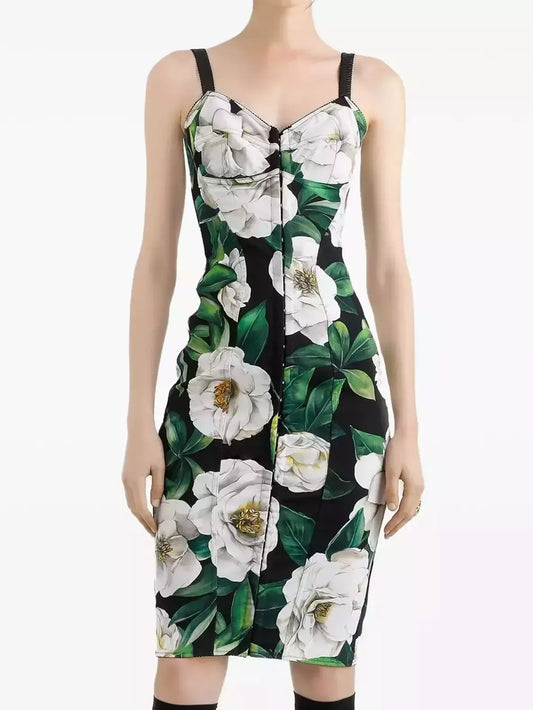 Gardenia Floral Print Corset Sheath Dress - Dresses