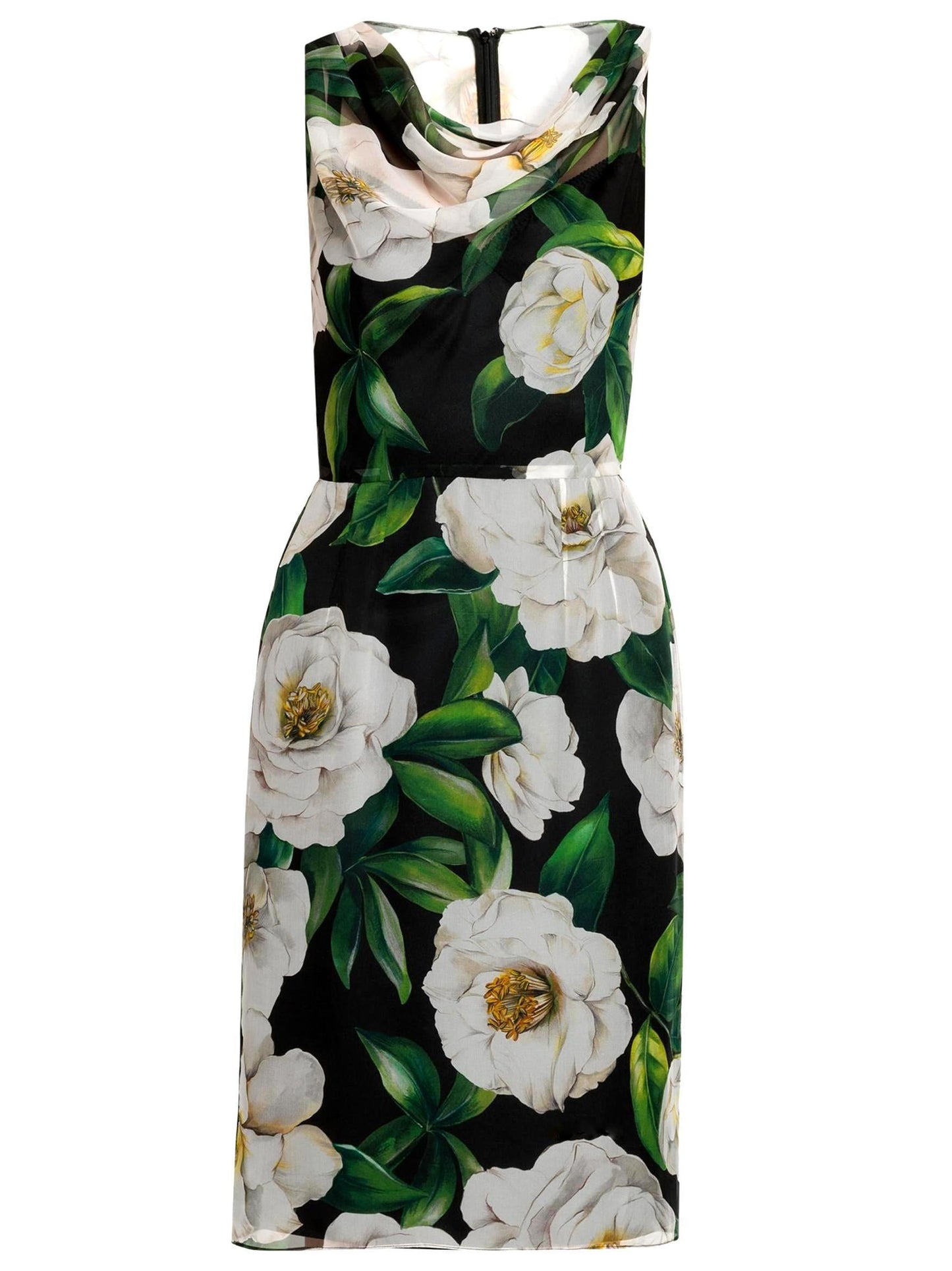 Gardenia Floral Print Draped Collar Silk Dress - Dresses