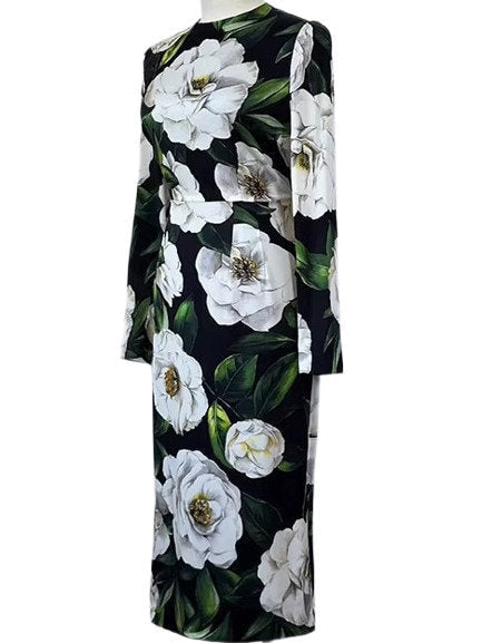 Gardenia Floral Print Silk Dress - Dresses