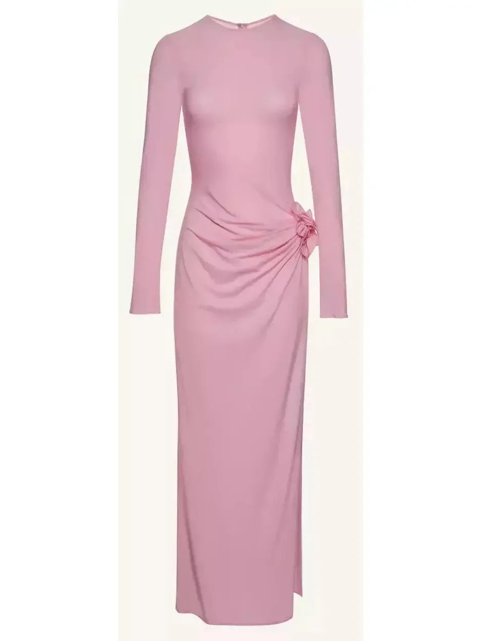 Gathered Long Sleeve Maxi Dress in Pink - Dresses