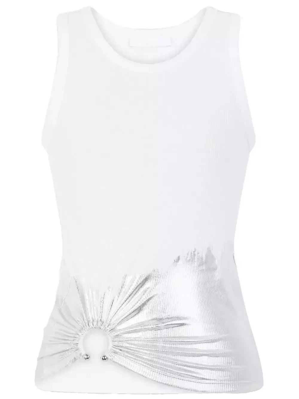Gathered Metallic-Detail White Tank Top - Tops