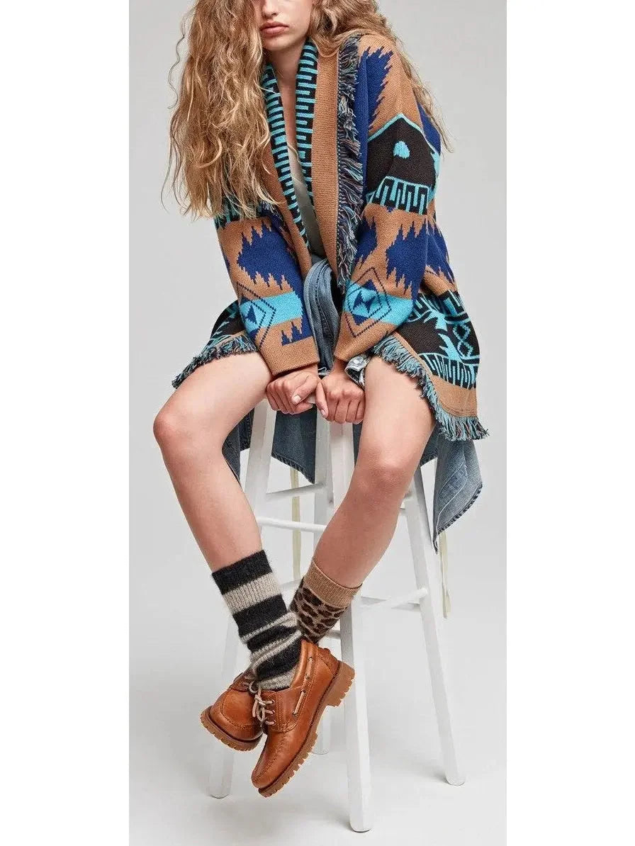 Geometric-Print Fringed Cardigan - Sweaters & Knitwear