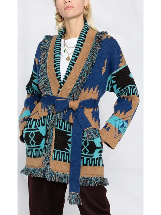 Geometric-Print Fringed Cardigan - Sweaters & Knitwear