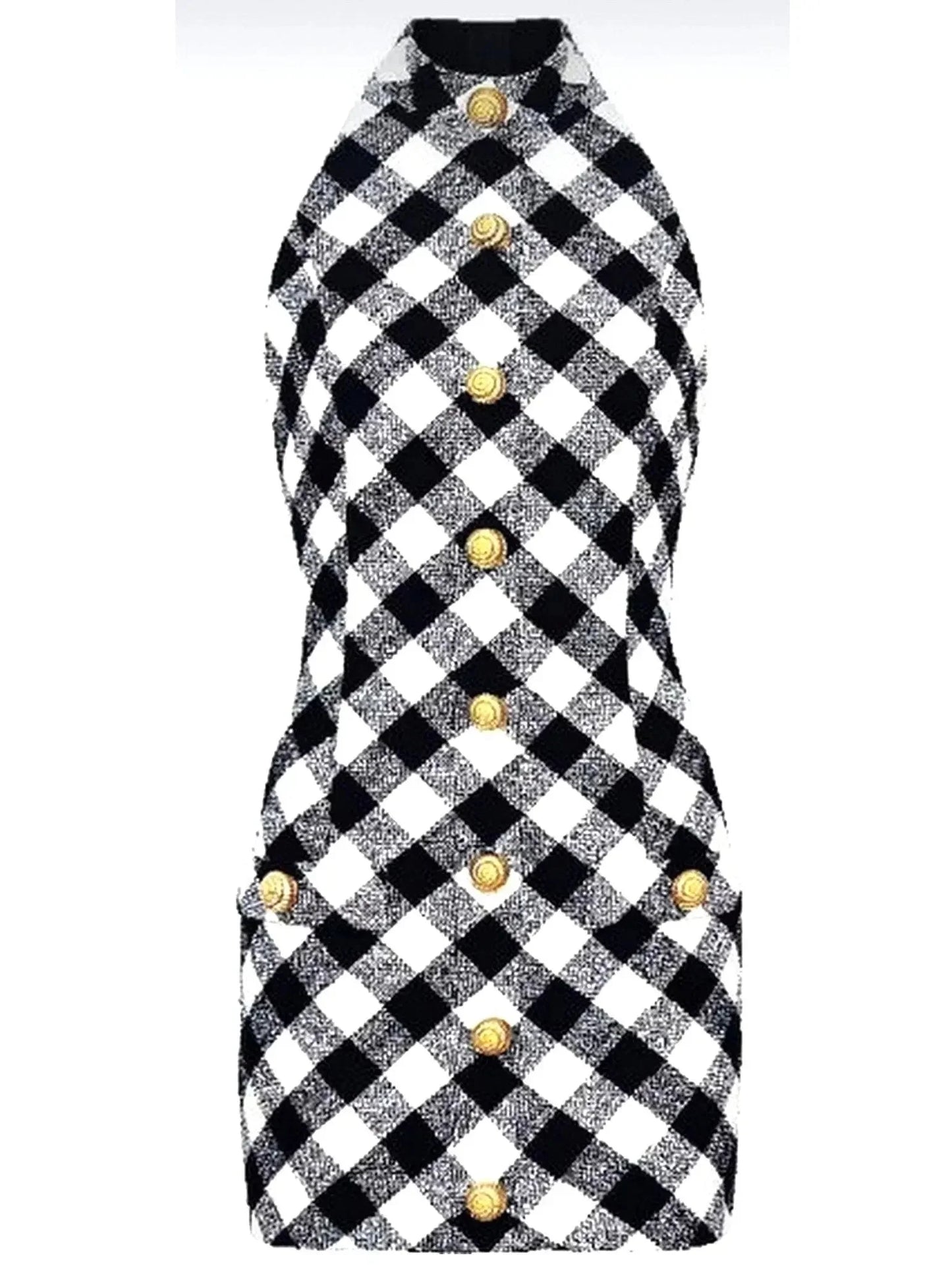 Gingham Tweed Halter-Neck Mini Dress - Dresses