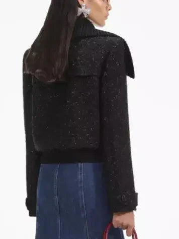 Glitter Black Tinsel Boucle Bomber Jacket - Jackets