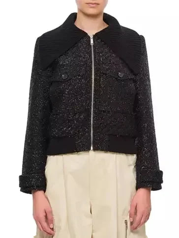 Glitter Black Tinsel Boucle Bomber Jacket - Jackets