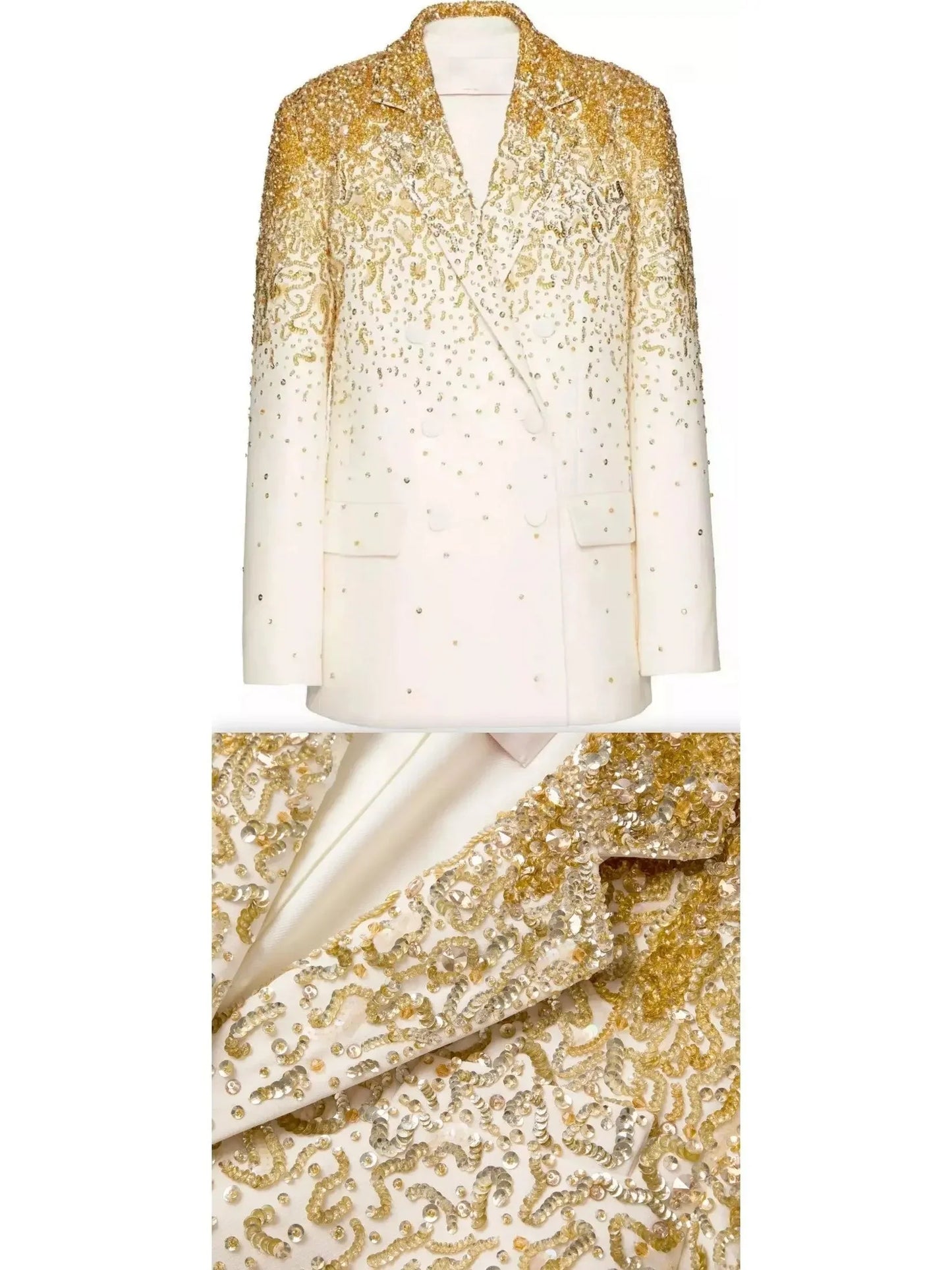Gold Embroidered Crepe Couture Blazer - Jackets
