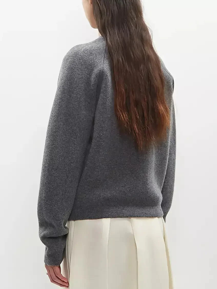 Gold Hammered Button Wool Cardigan Sweater in Grey - Sweaters & Knitwear