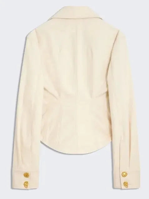 Gold Metal Detailed Denim Shirt Jacket - Tops