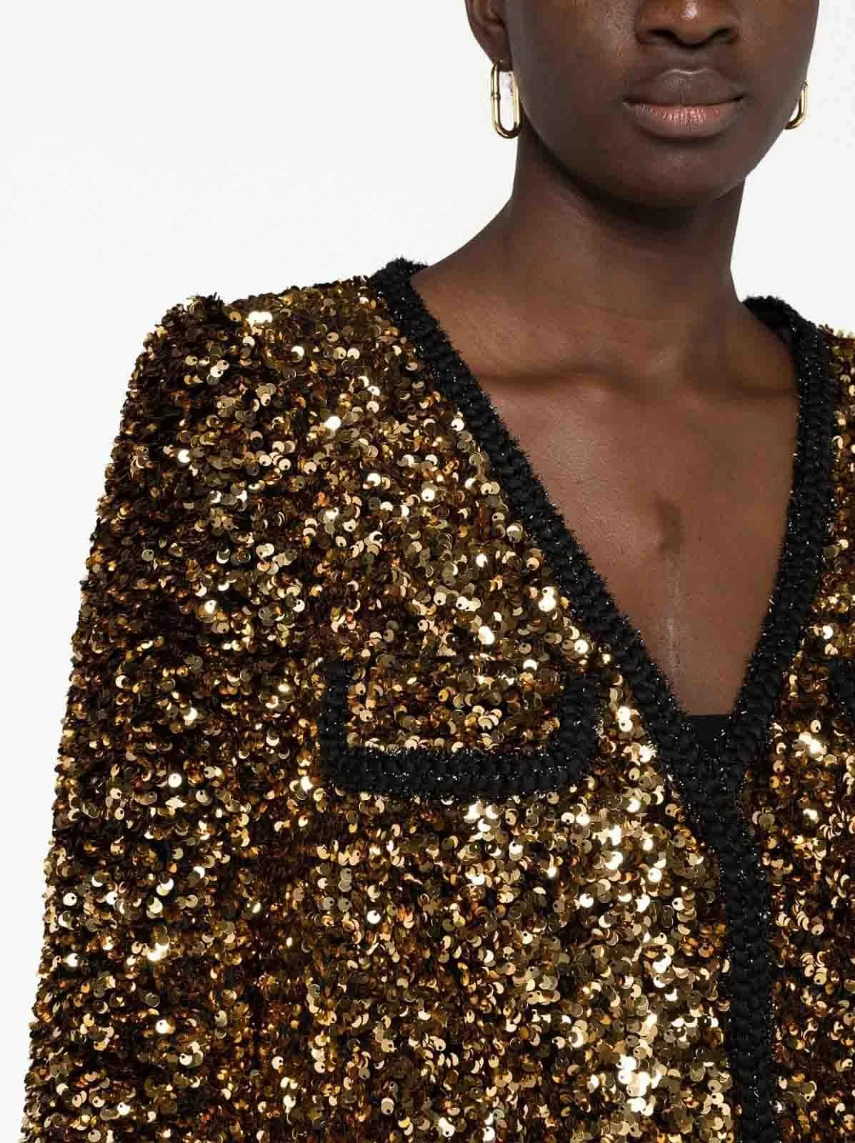 Gold-Sequin Embellished Black Blazer Jacket - Jackets