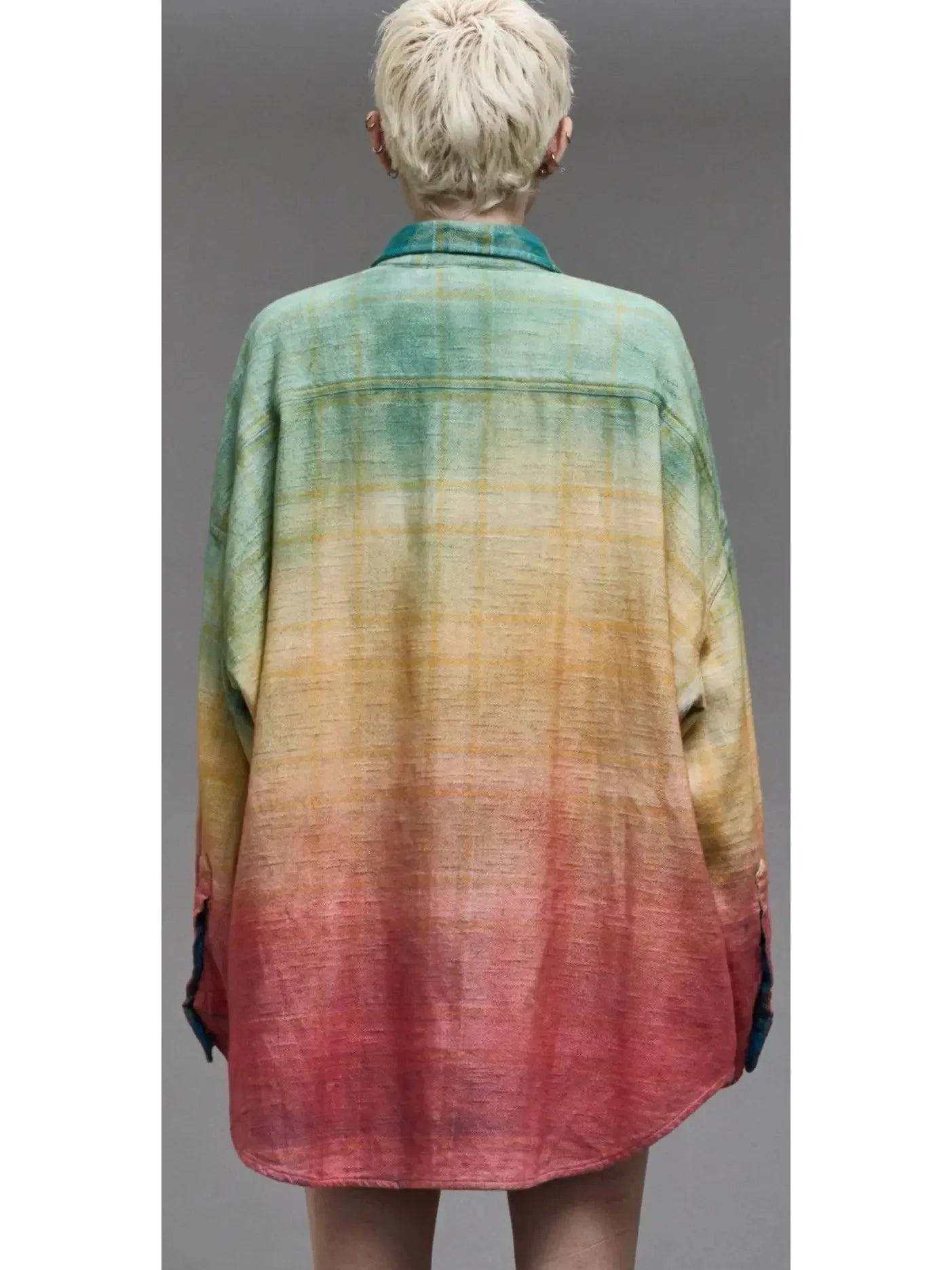 Gradient Rainbow Plaid Cotton Shirt - Tops