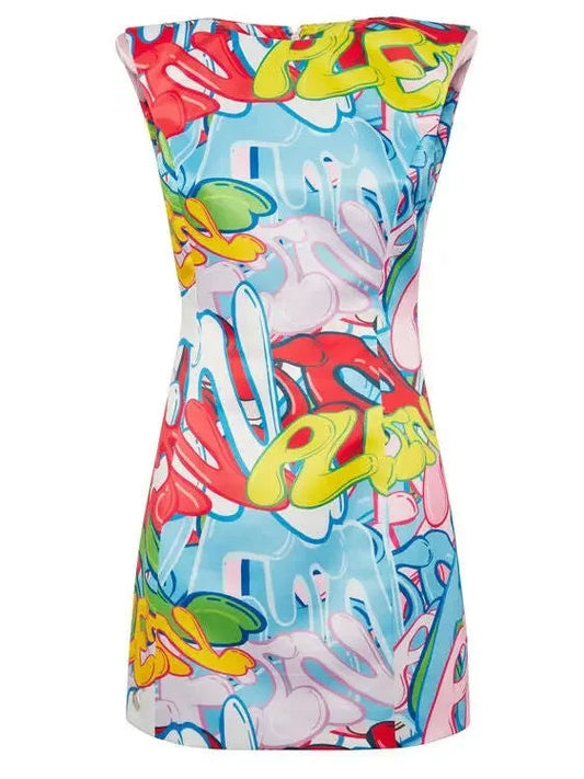 Graffiti Printed Mini Shift Dress in Multicolor - Dresses