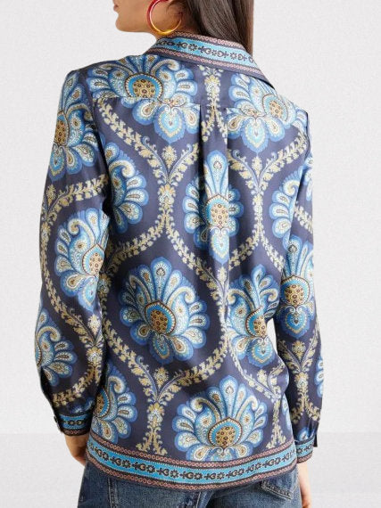 Graphic Print Silk Shirt - Tops