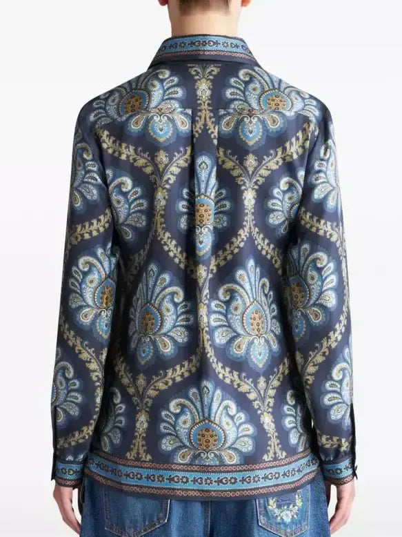 Graphic Print Silk Shirt - Tops