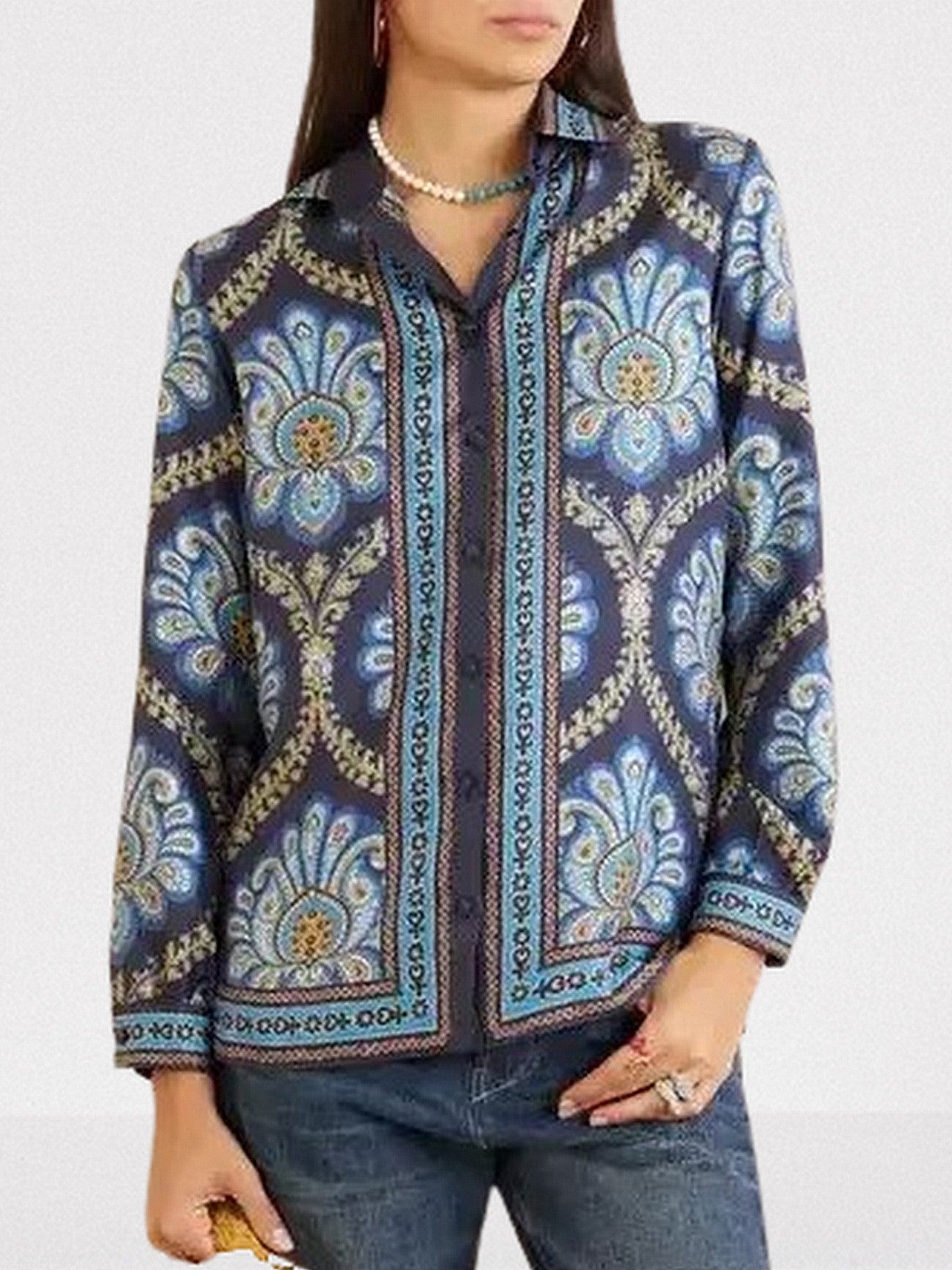 Graphic Print Silk Shirt - Tops