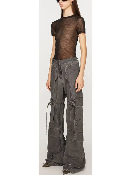 Gray Mid-Waist Cargo Pants - Jeans & Pants
