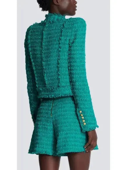 Green Fringed Tweed Jacket - Jackets