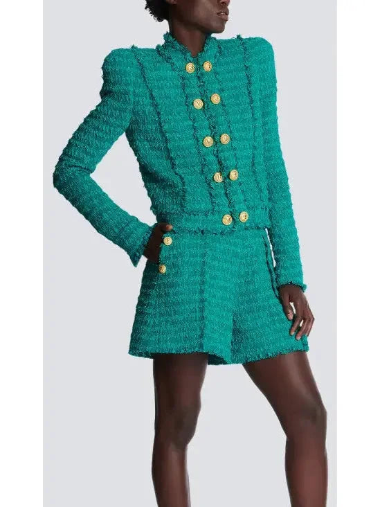 Green Fringed Tweed Jacket - Jackets