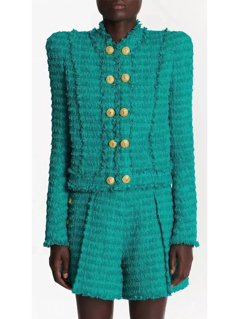 Green Fringed Tweed Jacket - Jackets