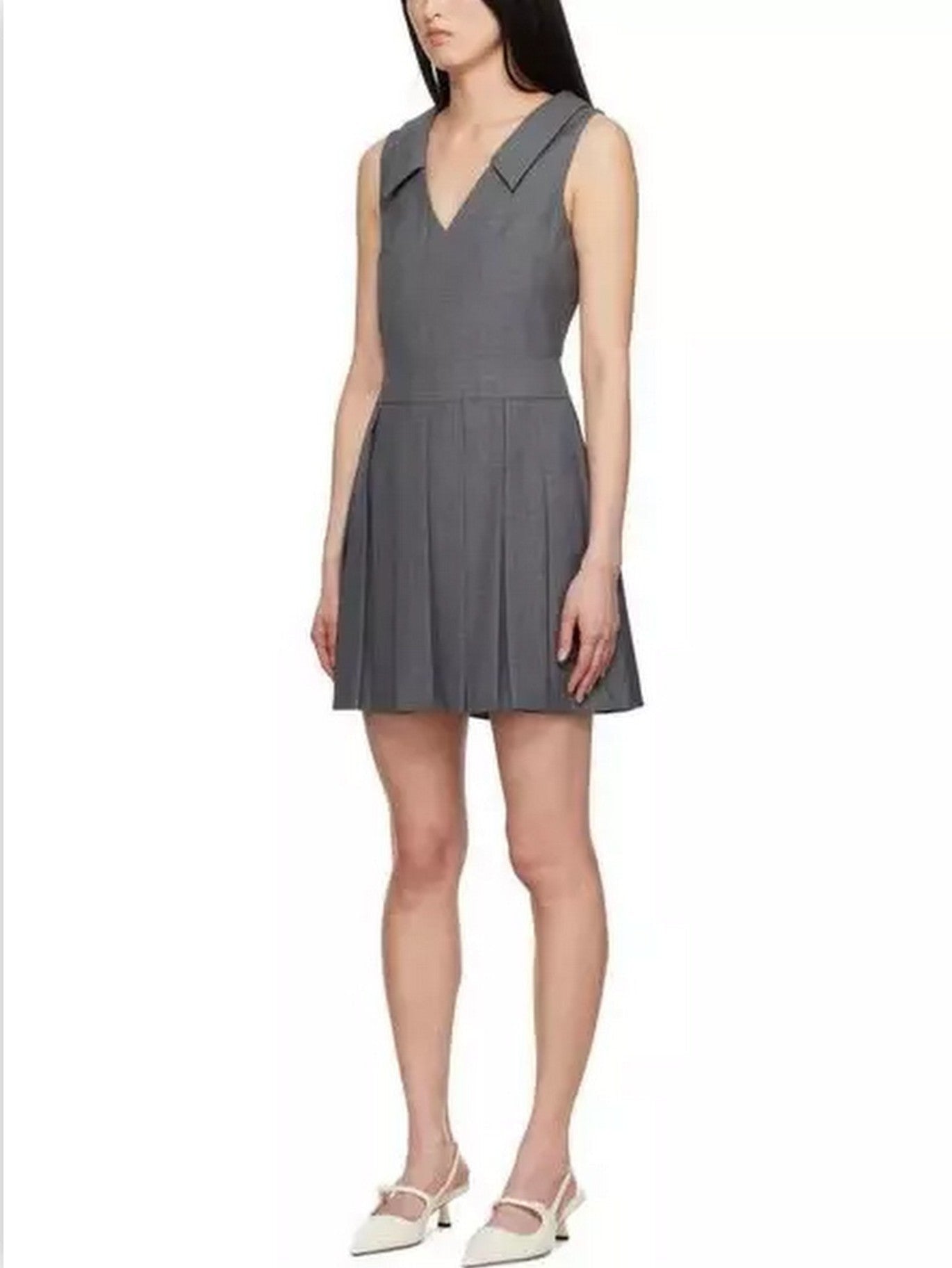 Grey Sleeveless Pleated Mini Dress - Dresses