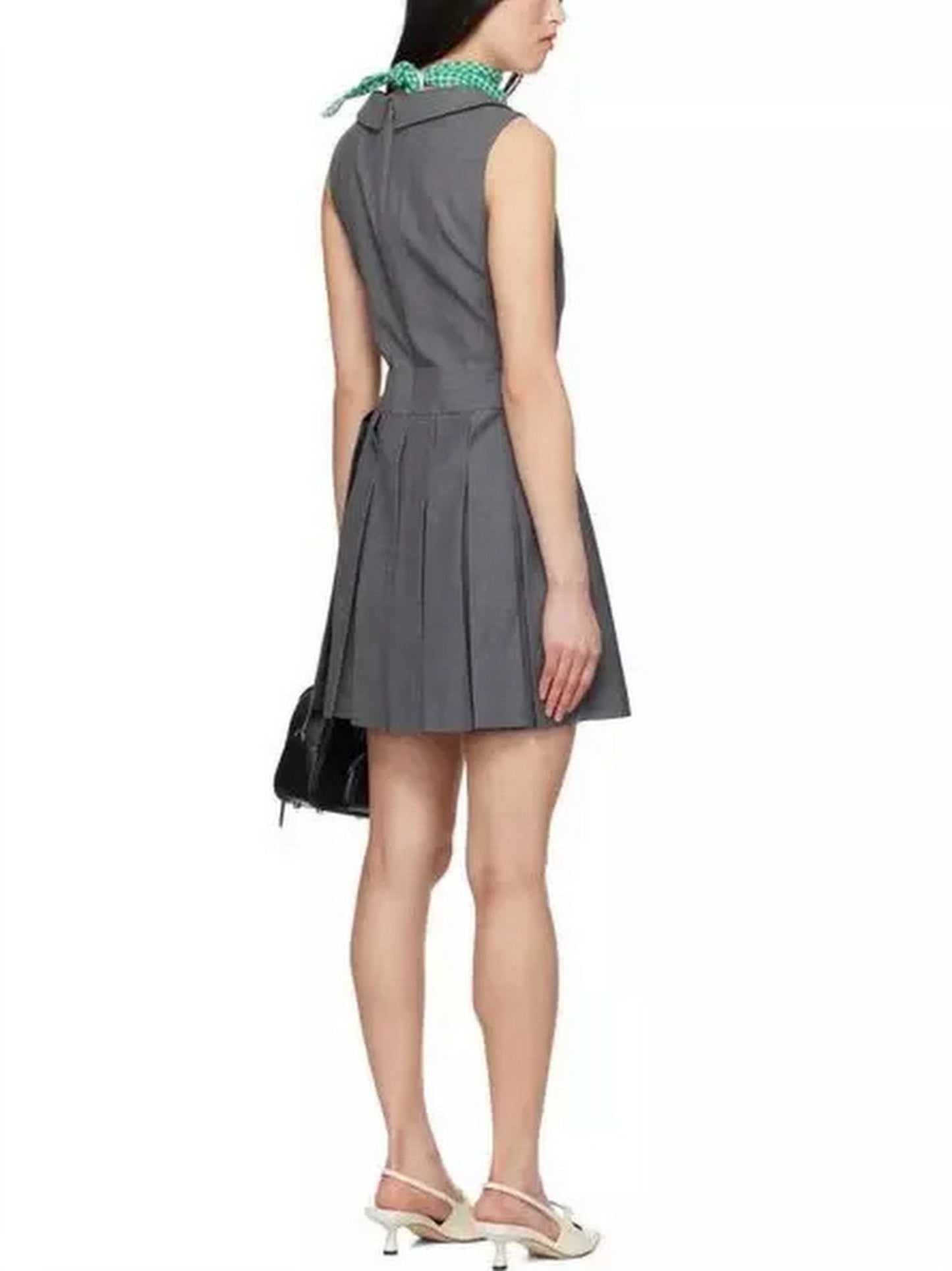 Grey Sleeveless Pleated Mini Dress - Dresses