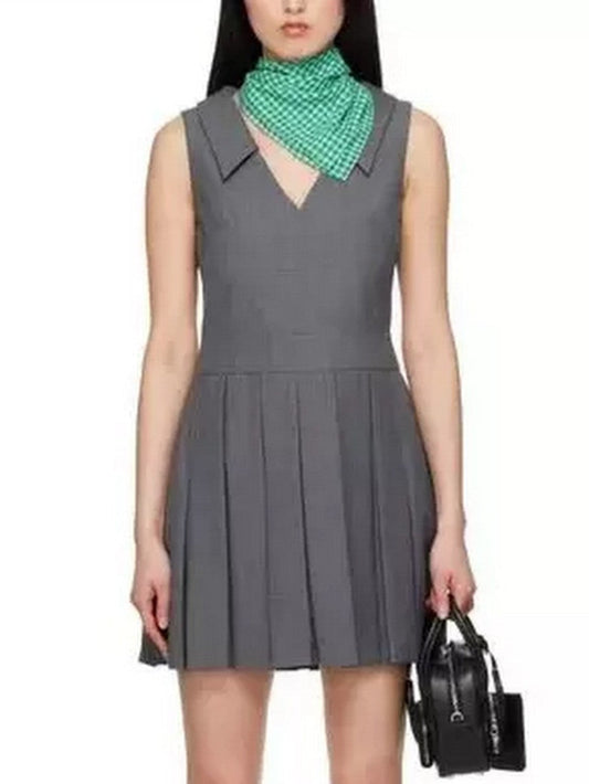 Grey Sleeveless Pleated Mini Dress - Dresses