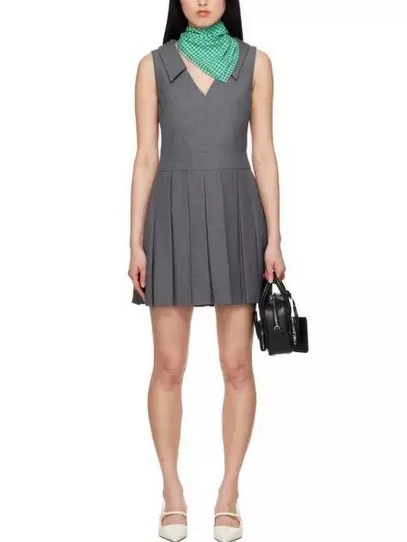 Grey Sleeveless Pleated Mini Dress - Dresses