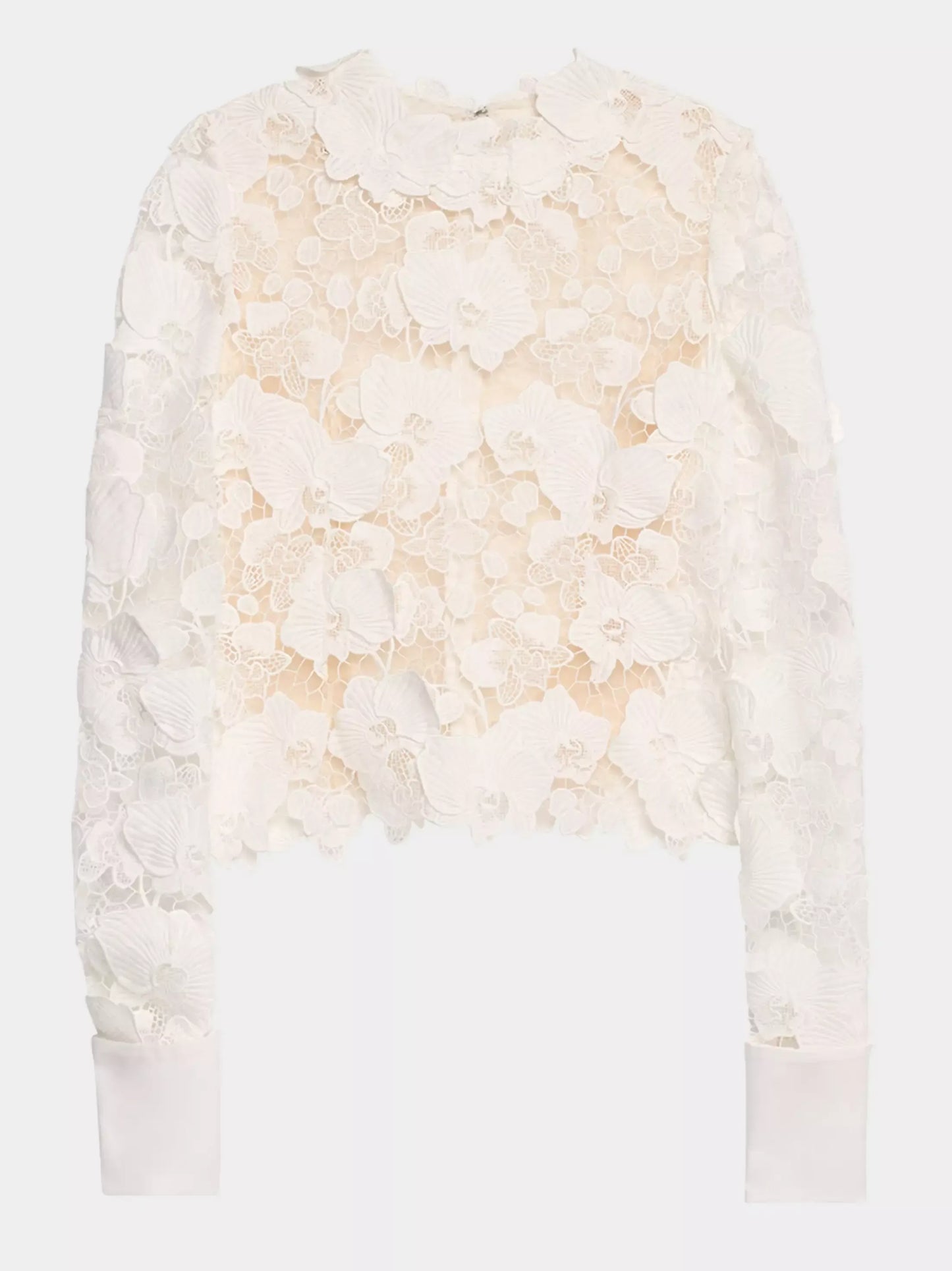 Guipure Lace Semi Sheer Long Sleeve Blouse - Tops