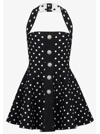 Halterneck Dress in a Polka-Dot Jacquard Knit - Dresses