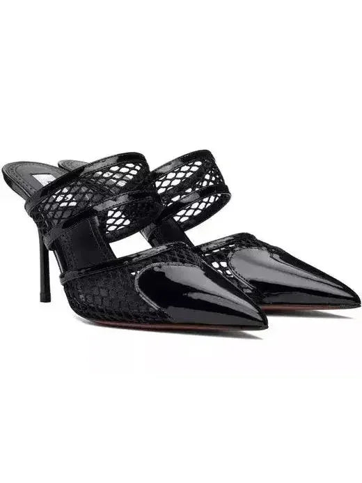Heart Patent Leather and Mesh Pumps in Black - Footwear