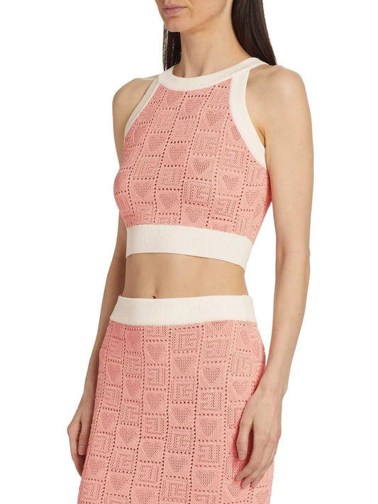 Heart Pointelle Halter Knit Crop Top - Tops