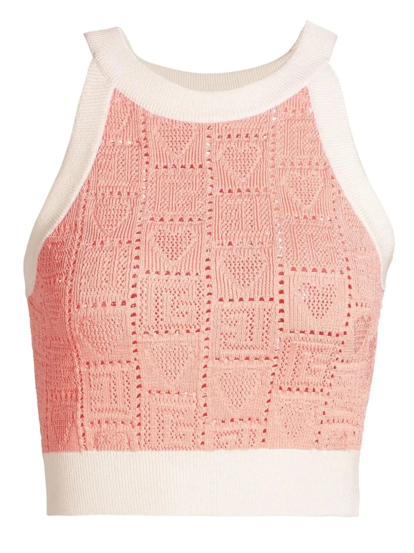 Heart Pointelle Halter Knit Crop Top - Tops