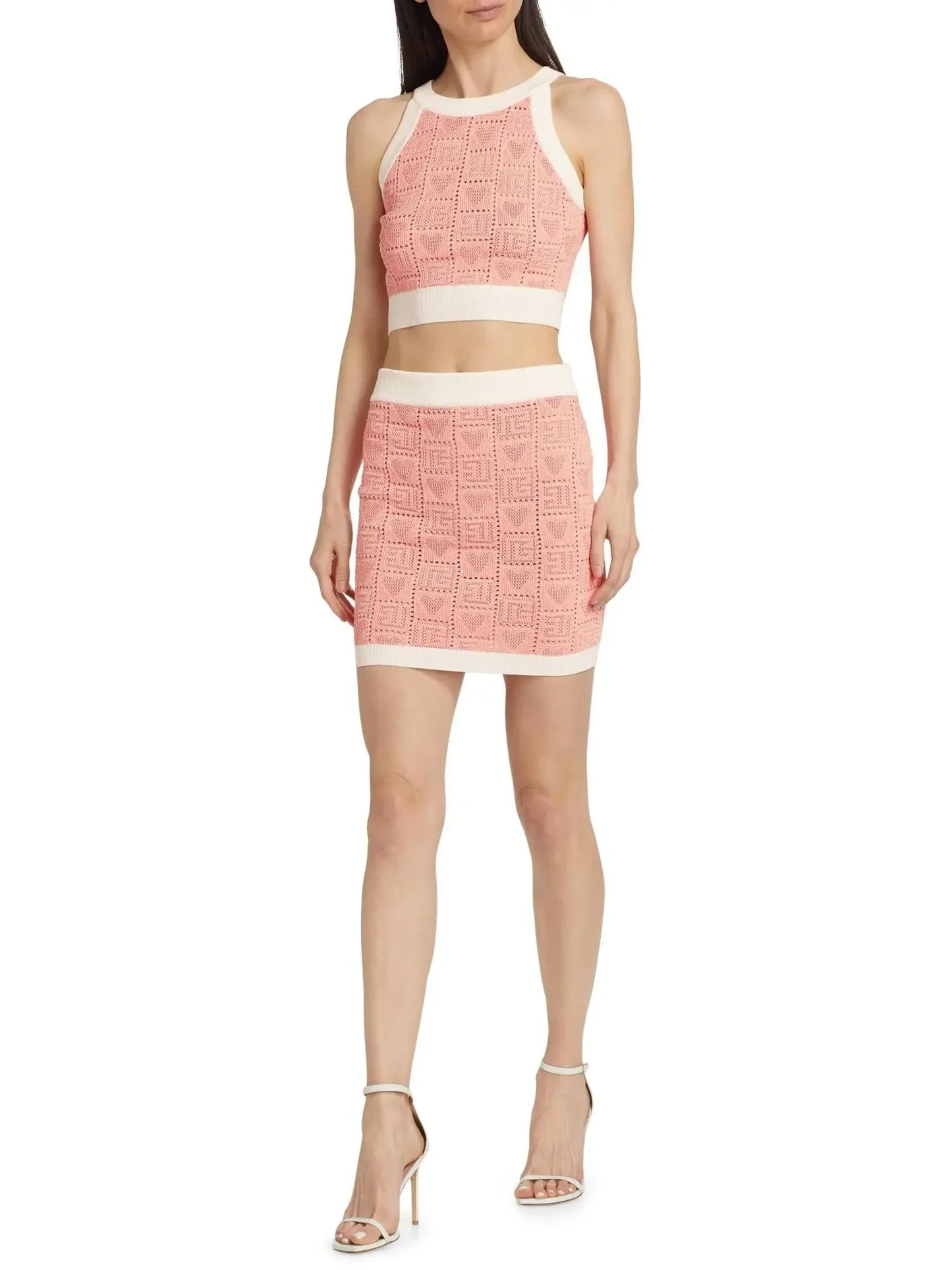 Heart Pointelle Halter Knit Crop Top - Tops