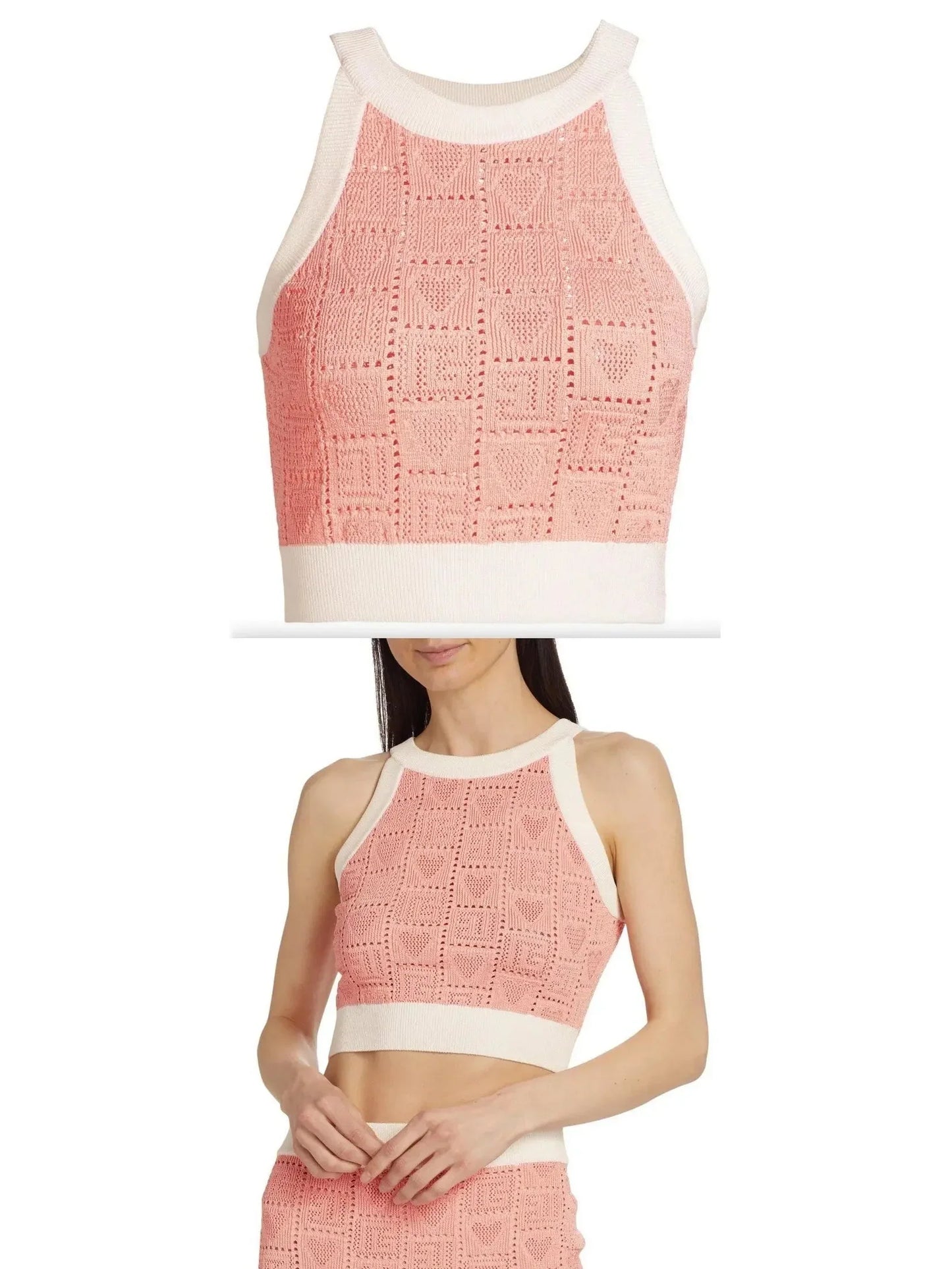 Heart Pointelle Halter Knit Crop Top - small - Tops