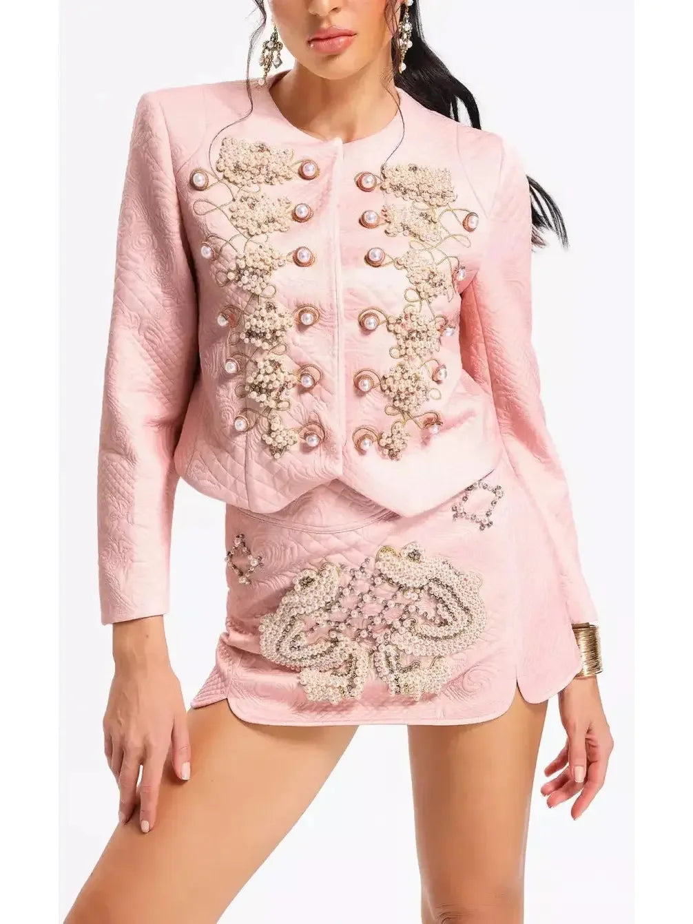 Heavily Embellished Military Jacket and Skirt Set - Suits & Sets