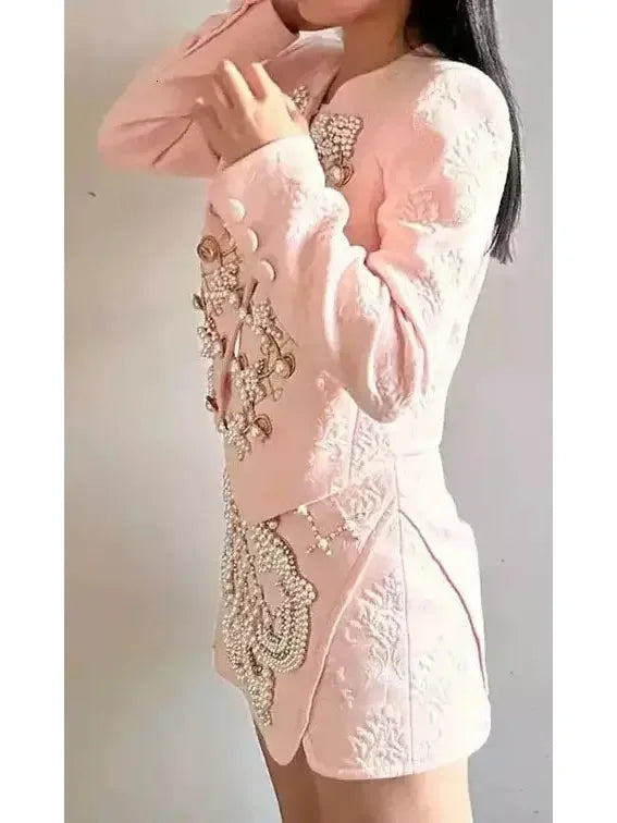 Heavily Embellished Military Jacket and Skirt Set - Suits & Sets