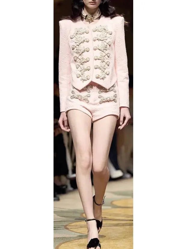 Heavily Embellished Military Jacket and Skirt Set - Suits & Sets