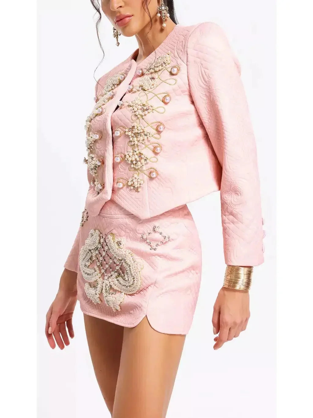 Heavily Embellished Military Jacket and Skirt Set - Suits & Sets