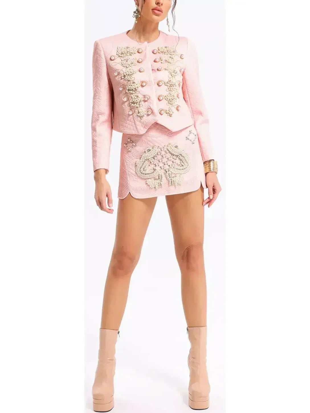 Heavily Embellished Military Jacket and Skirt Set - Suits & Sets