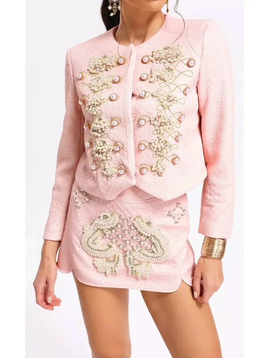 Heavily Embellished Military Jacket and Skirt Set - Suits & Sets