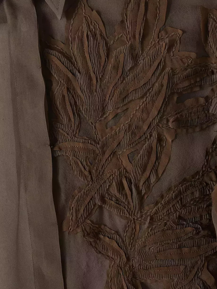 Herbarium-Embroidered Sheer Shirt - Tops