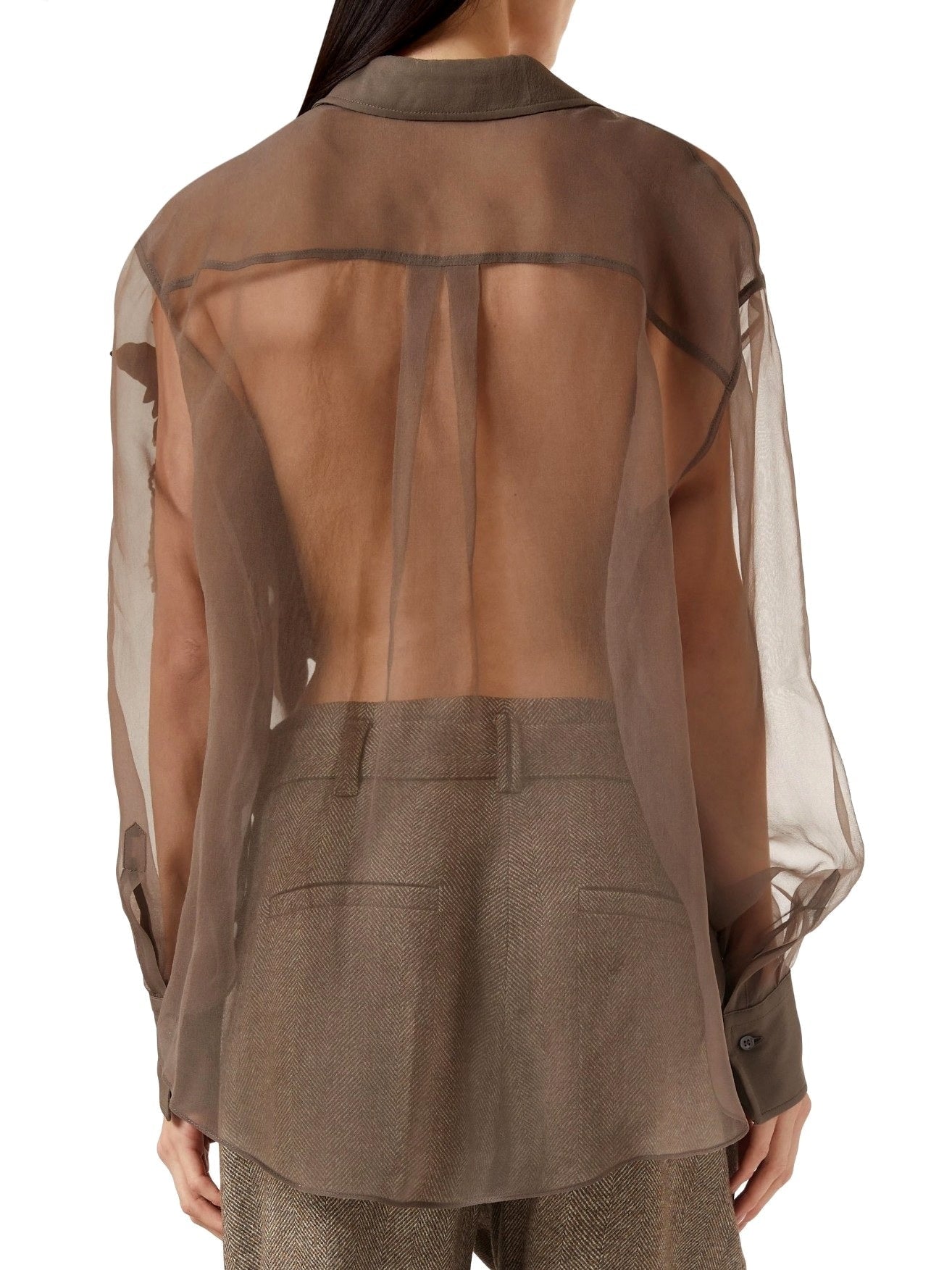 Herbarium-Embroidered Sheer Shirt - Tops