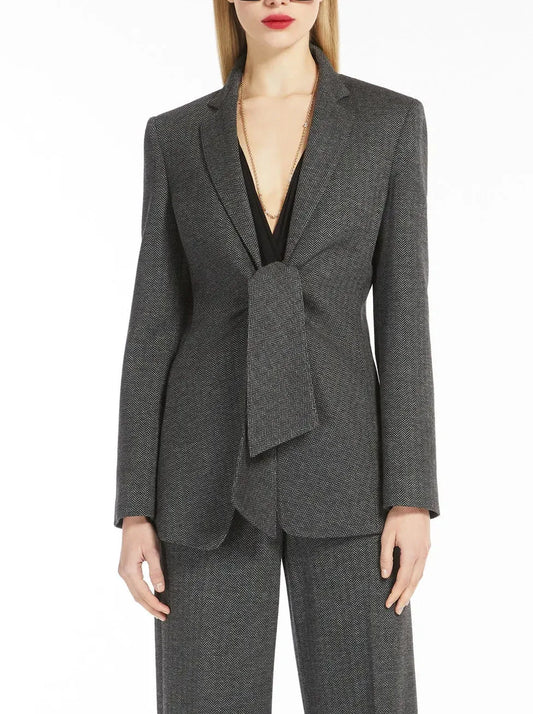 Herringbone Jersey Tie-Front Blazer - Jackets