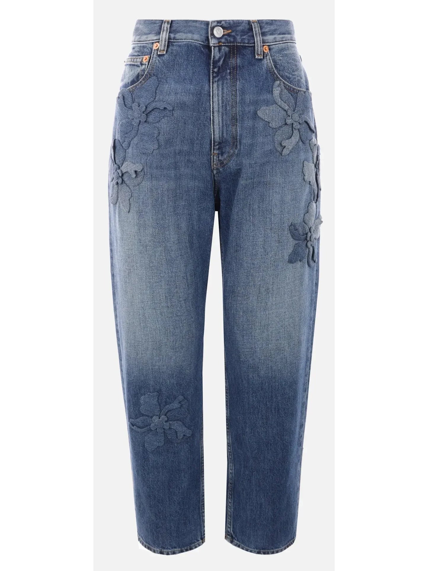 Hibiscus-Detail Denim Jeans - Jeans & Pants