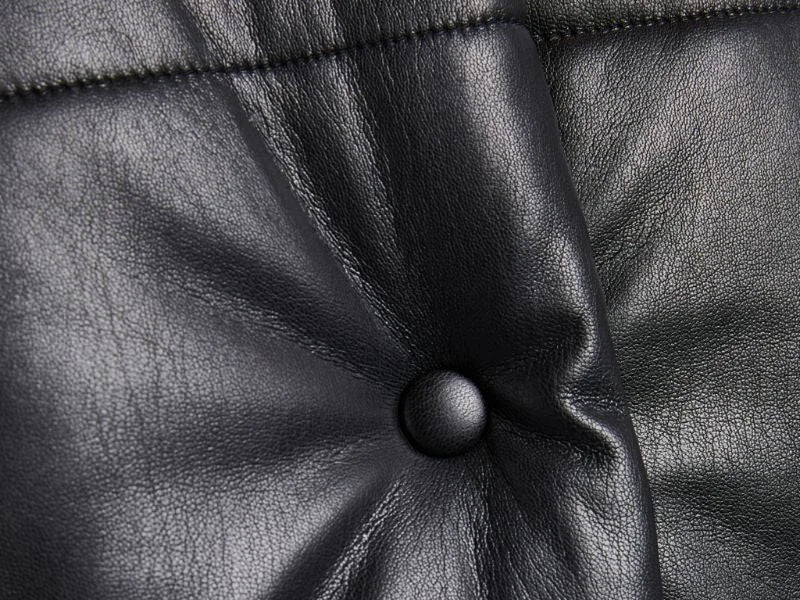 High-Collar Vegan Leather Padded Jacket in Black - Jackets
