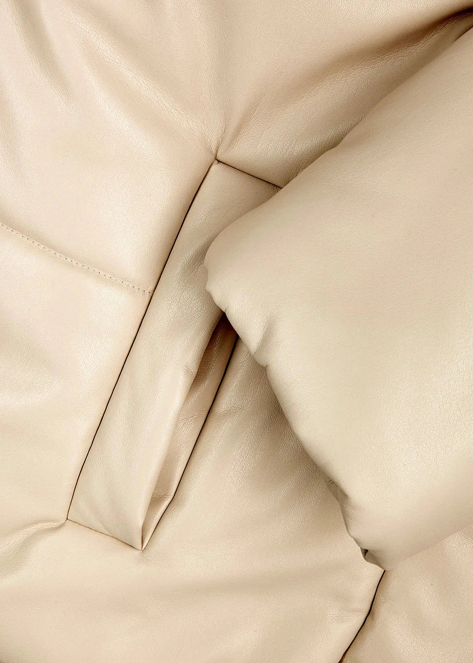 High-Collar Vegan Leather Padded Jacket in Cream - Jackets