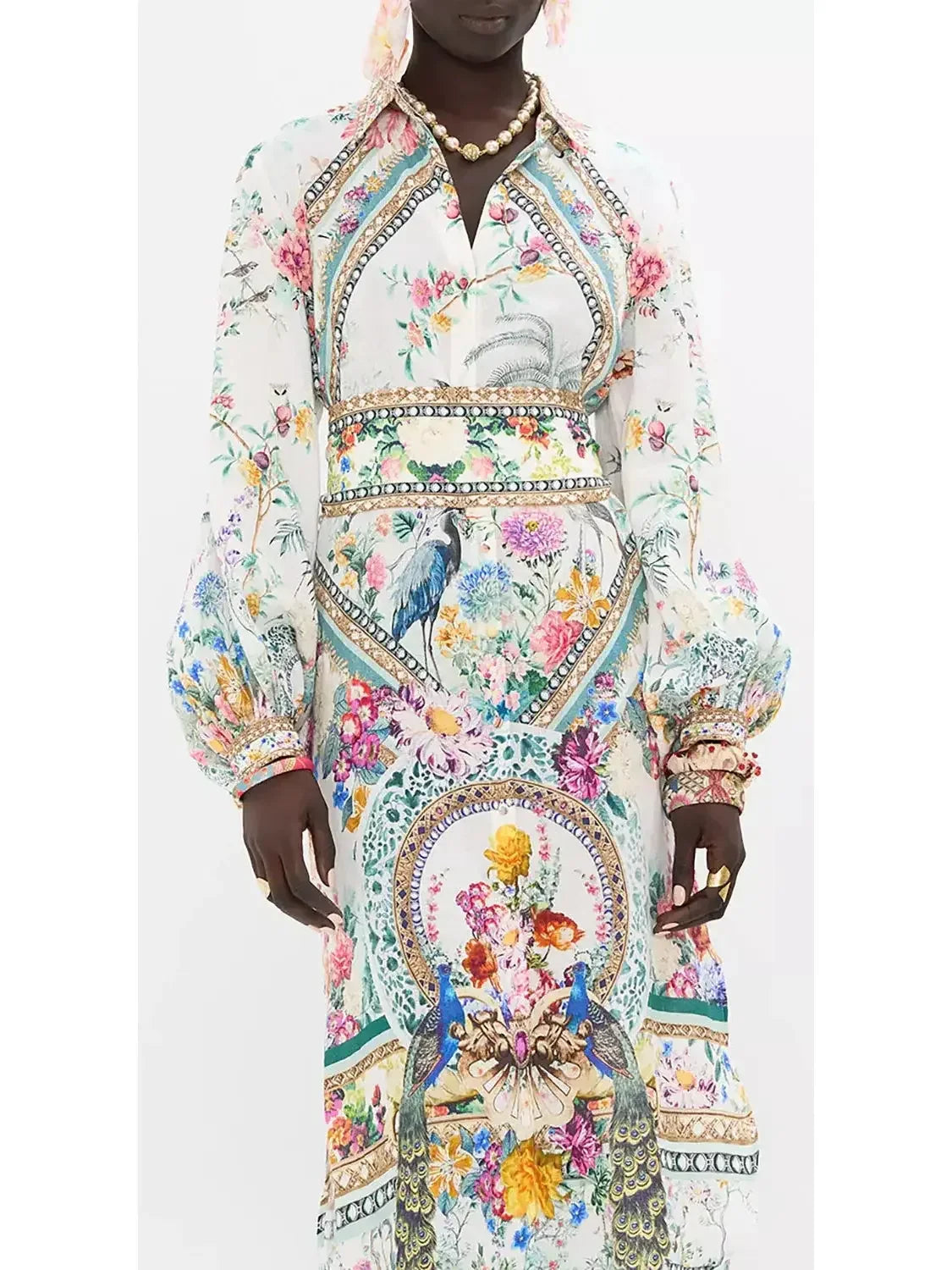 High-Low Multicolor Printed Midi Shirt Dress - Dresses