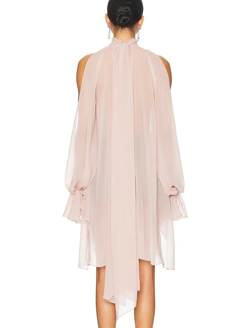 High-Neck Slit-Sleeve Blouse in Pink - Tops