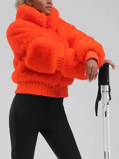 High-Pile Thick Fleece Paneled Ski Jacket - Jackets