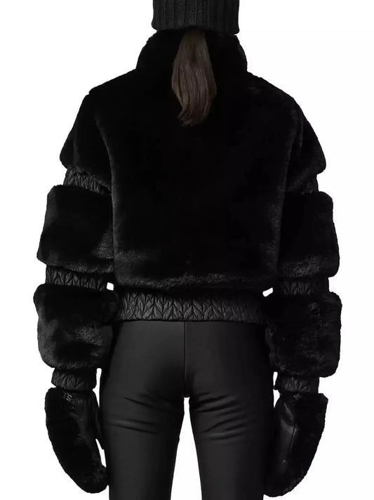 High-Pile Thick Fleece Paneled Ski Jacket in Black - Jackets